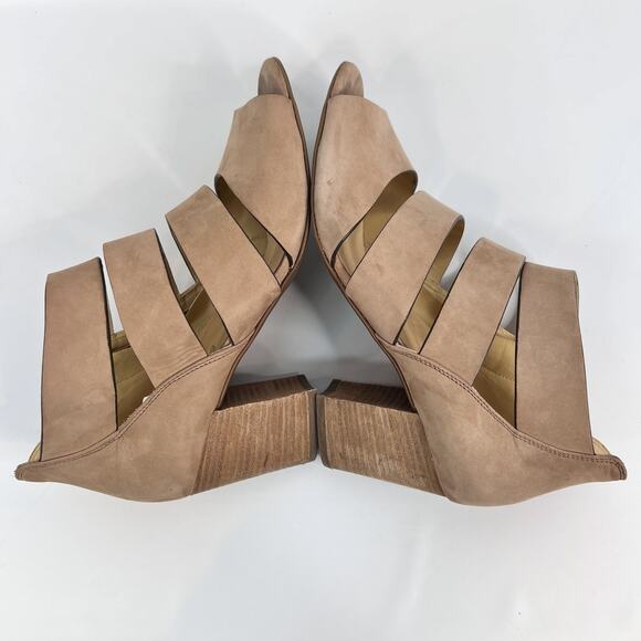 Paul Green Michelle Sandals US 8.5 UK 6 Tan Nubuck Strappy Leather Stacked Heels - Picture 7 of 12